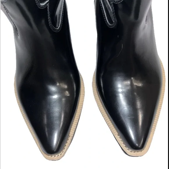 CHLOE Nellie Black Leather Western Knee High Boots Tall Cowboy EU37.5 US7.5 NWOB - Picture 5 of 10